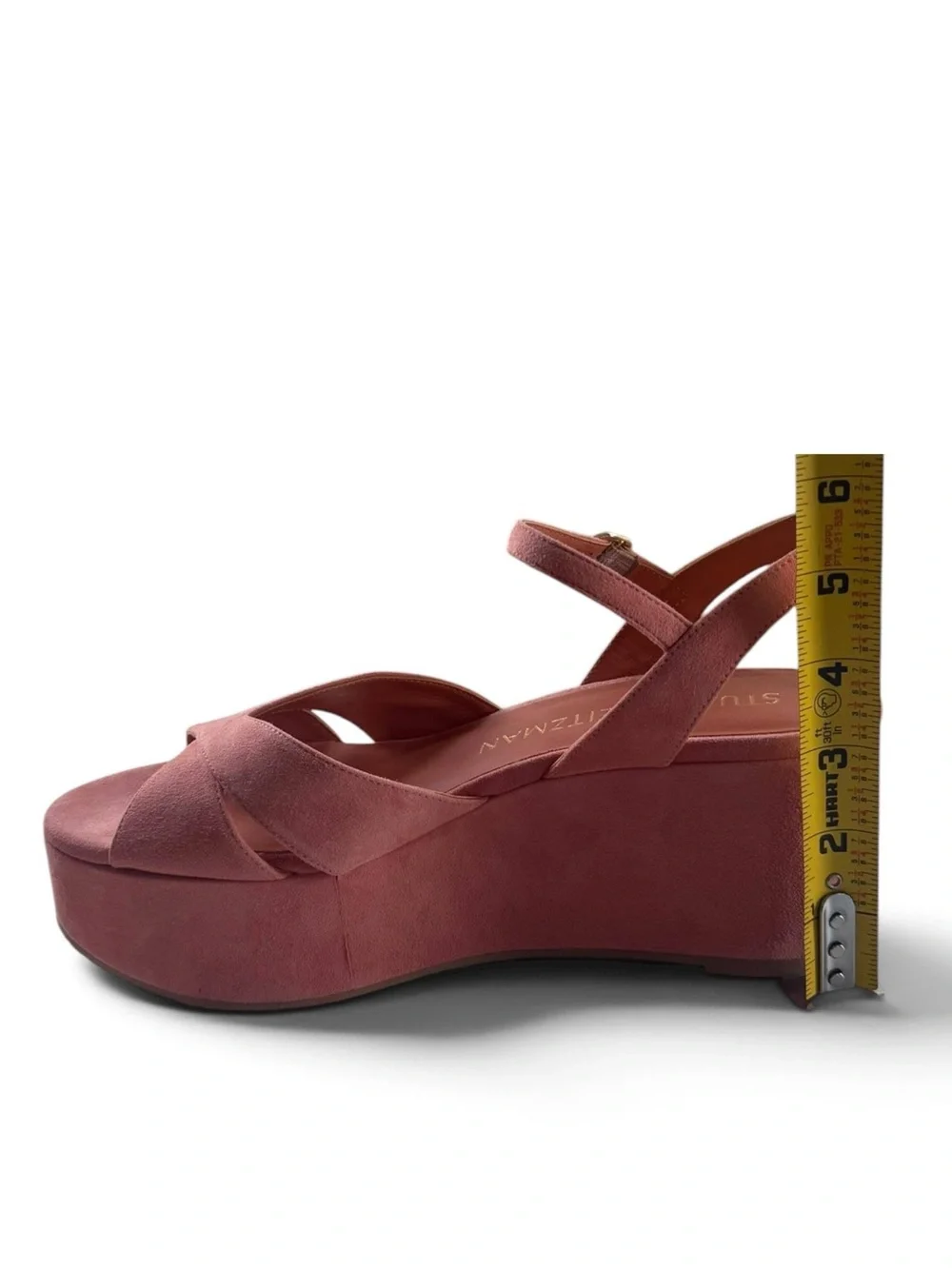 Stuart Weitzman Women's Carmen Midi Wedge Sandals Terracotta Suede Size 8.5